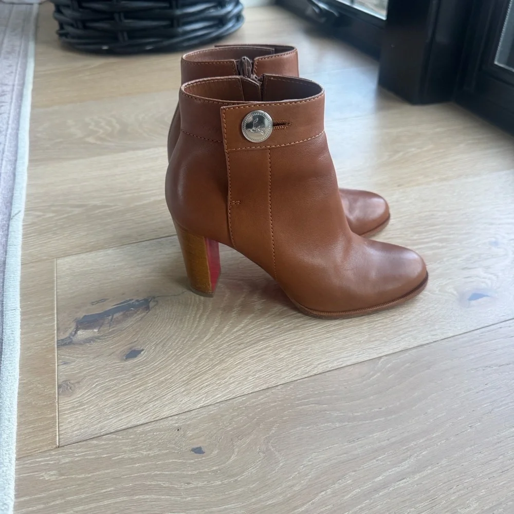 Christian Louboutin Tan Ankle Boots with Signature Red Soles